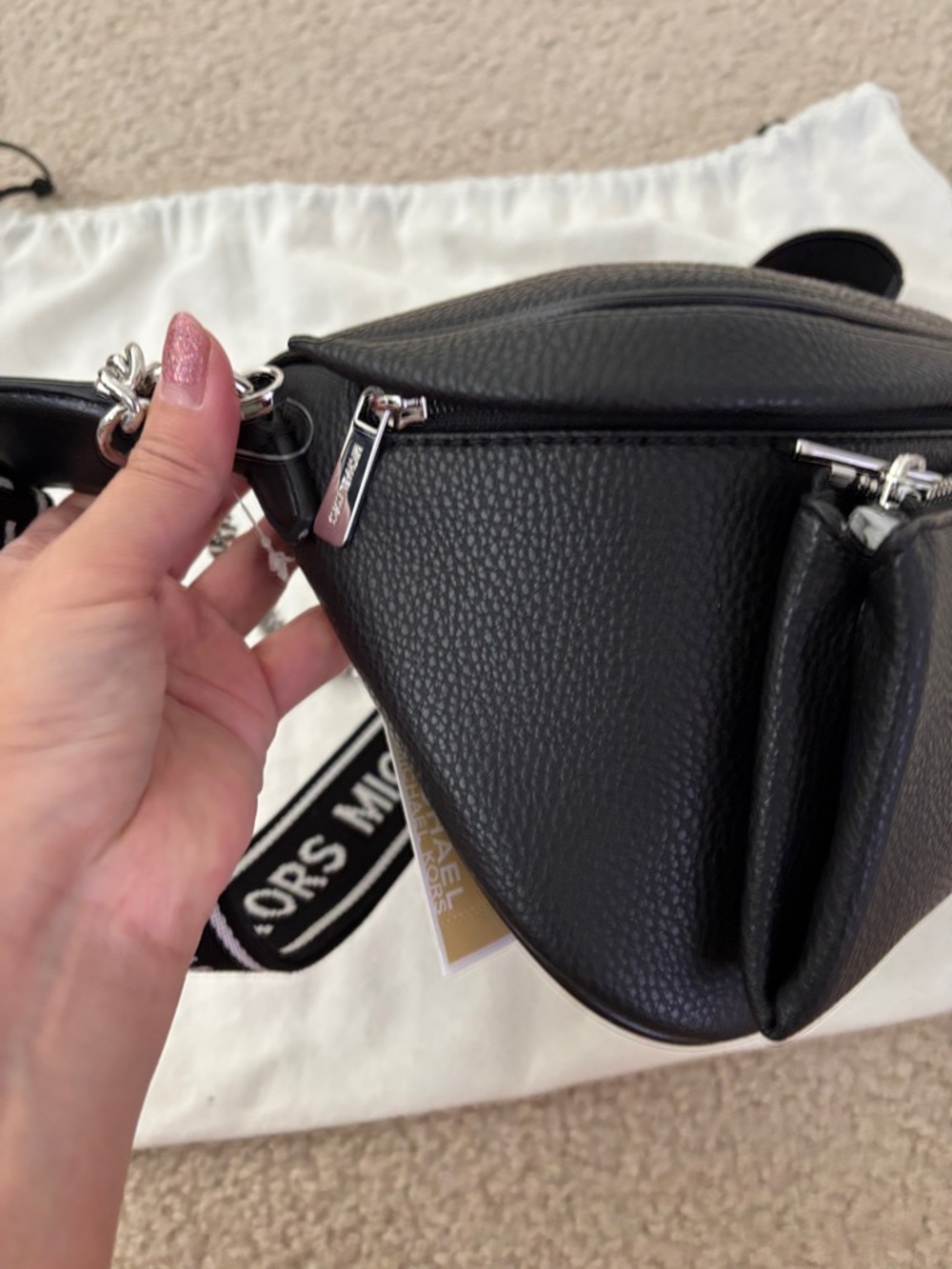 Michael Kors Black Pebbled Leather Logo Strap Crossbody Bag - Picture 3 of 16